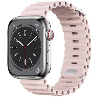 Imagem de AIRPROCE Compatível com Apple Watch Ocean Bands 38 mm, 40 mm, 41 mm, 42 mm, 44 mm, 45 mm, 49 mm, pulseira esportiva de silicone macio para iWatch Ultra SE Series 8 7 6 5 4 3 2 1 Sport Edition para mulheres e homens (38/40/41 mm, areia rosa)