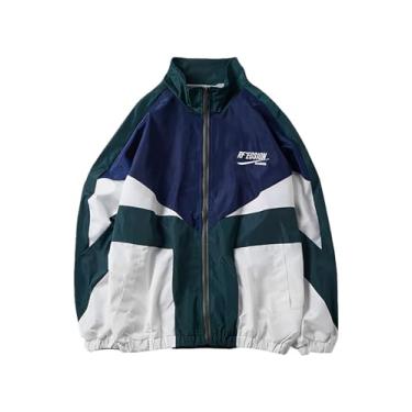 Imagem de Arssm Jaqueta feminina Y2k leve corta-vento colorblock patchwork jaqueta esportiva superdimensionada dos anos 90, Verde, M