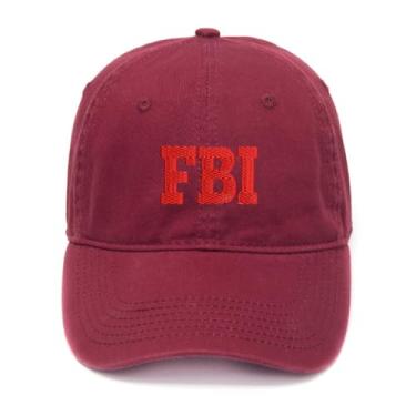 Imagem de L8502-LXYB Boné de beisebol masculino bordado FBI algodão lavado, Vermelho, 7 1/8