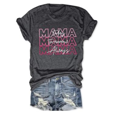 Imagem de Camiseta feminina com estampa casual para meninos e mamães, manga curta, dia das mães, Cinza escuro - 1, P