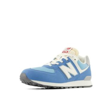 Imagem de New Balance Tênis infantil unissex 574 V1 70s com cadarço, Azul/branco, 17