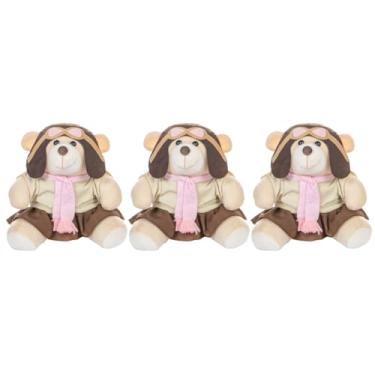 Imagem de Trio De Ursos 18cm Para Nicho Decoração Menina Aviadora Rosa Marrom Bebê Baby Decoração Quarto Festa Pelúcia Presente