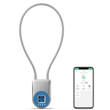 Imagem de Dhiedas Trava de cabo de impressão digital, cadeado inteligente de cabo de 15 cm de comprimento com aplicativo Bluetooth de impressão digital, biométrico à prova d'água, bloqueio de portão externo sem