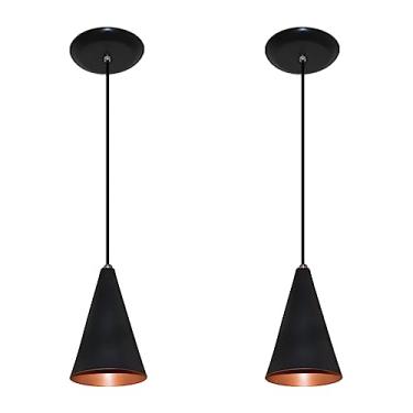 Imagem de Kit com 02 Luminárias Pendente Modelo Cone - Ideal para Cabeceira de cama, bancada (Preto com Cobre)