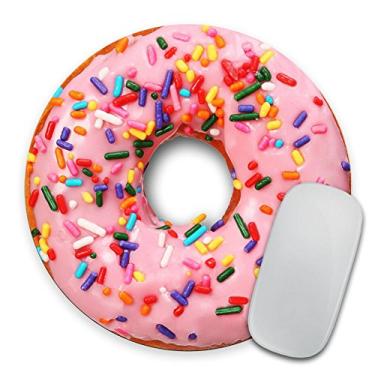 Imagem de Rosquinha gigante de morango com granulados - Mousepad circular - Engraçado - Presente para colega de trabalho - Comida realista - Deserto - Donut