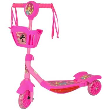 Imagem de Patinete Infantil com Cestinho, Luz e Som, Altura Ajustável, Rodas de Gel e Freio Traseiro - Suporta até 35kg (Rosa Menina)