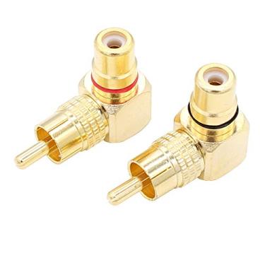 Imagem de Adaptador de ângulo reto RCA banhado a ouro, pacote com 2, conector adaptador RCA de 90 graus