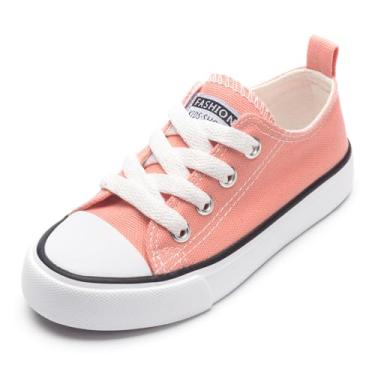 Imagem de Mesiiloly Tênis infantil de lona casual para crianças, meninos e meninas, cano baixo, tênis de lona com cadarço, rosa, 7 Toddler