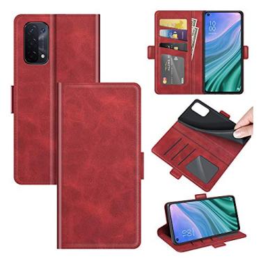 Imagem de Capa para Oppo A54 5G, capa Oppo A93 5G, carteira de couro PU premium estilo livro capa flip dobrável com suporte dobrável com compartimentos para cartão para capa de telefone Oppo A74 5G (vermelha)