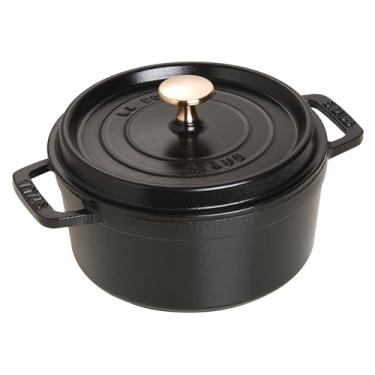 Imagem de staub La Cocotte Round 40509-485 Pico Cocotte redondo preto 7,1 polegadas (18 cm) fundição com ambas as mãos, panela esmaltada, compatível com indução