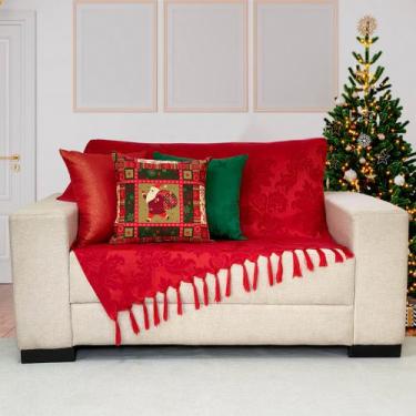 Imagem de Kit Manta Xale Sofá Natal com 3 capas de Almofadas 45x45 - MUMUDECOR, 