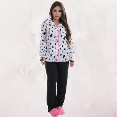 Imagem de Pijama Longo Americano Blogueirinha Inverno botão gestante amamentação