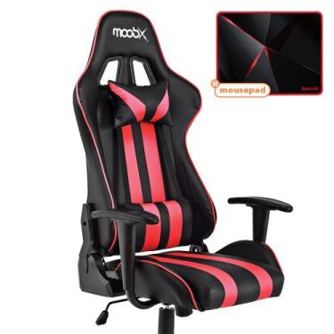 Imagem de Kit Cadeira Gamer Reclinável Moob Nitro Preto/Vermelho Com Mousepad Re