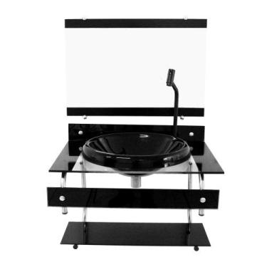 Imagem de Gabinete para banheiro de vidro itxx 60cm inox preto + torneira metal 