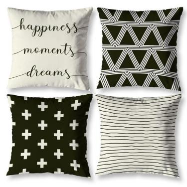 Imagem de Kit 4 Capas de Almofada HAPINESS 40cm X 40cm Estampada Digital - Merca