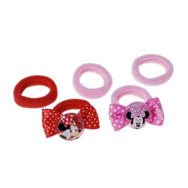 Imagem de Kit 5 Elásticos Cabelo Sem Metal Infantil Minnie Marco Boni, Rosa e Ve