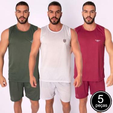 Imagem de Kit 5 Pijamas Malha Liso Masculino Adulto Regata e Short - WLS Modas, 