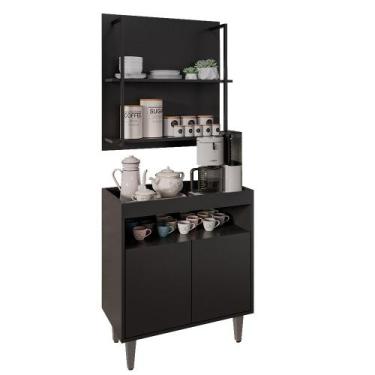 Imagem de Aparador Cantinho do Café e Painel 2 Prateleiras Flora M24 Preto - Mpo