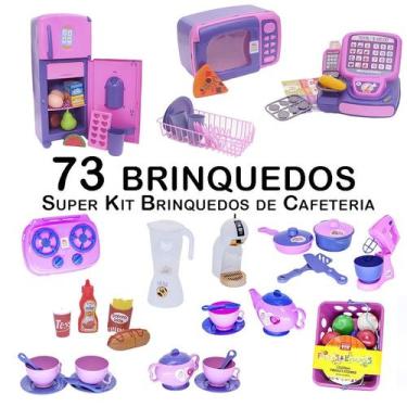 Imagem de Kit Café Infantil Registradora Geladeira Microondas  73pç - Zuca Toys