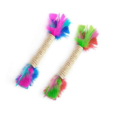 Imagem de Brinquedo LCM Bastão Sisal com Penas para Gatos - Cores Sortidas