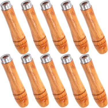Imagem de SmallCat 10 peças de cabos de madeira com colares de metal forte, cabo de madeira médio para arquivo de 15 a 20 cm, alça de lixa de broca manual de chave de fenda