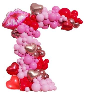 Imagem de Uniquer Anniversary Balloons Garland Kit, Red Pink Rose Gold Latex Balloon Arch Kit with Bear Lip Heart Foil Balloons for Valentines Day Bridal Shower Party