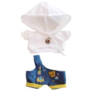 Imagem de niannyyhouse White Hoodie One Shoulder Denim Strap Pants 10cm~15cm 20cm 40cm Plush Doll Outfit Dolls Dress Up Accessories (White 10cm~15cm)