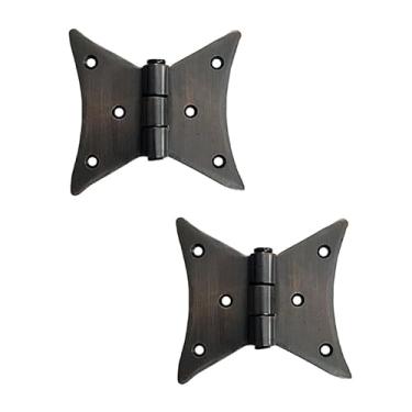 Imagem de Adonai Hardware Dobradiças de borboleta de armário vintage de ferro antigo "Azur" para portas de celeiro, armários, caixa de joias de madeira, móveis, baú de tesouro e baús (bronze polido a óleo)