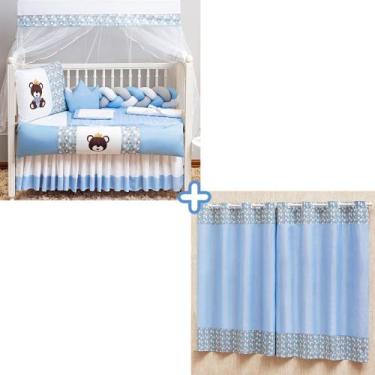 Imagem de Kit enxoval de berço rei rainha urso com cortina estampada 12 peças tr