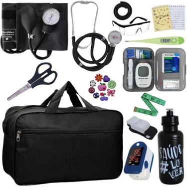 Imagem de Kit Bolsa Cores Aparelho de Pressao Esfigmomanometro Estetoscópio Medi
