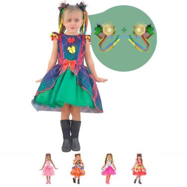 Imagem de Vestido Infantil Festa Junina São João - Várias Cores + 2 Laço Cabelo 