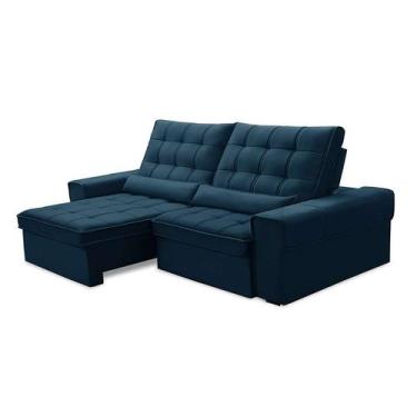 Imagem de Sofá 4 Lugares Retrátil e Reclinável Alasca Veludo Azul - Ferguile