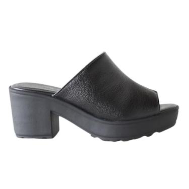 Imagem de Tamanco Feminino plataforma Em Couro Preto Salto Tratorado 3801 (Preto, BR, Adulto, Numérico, M, 35)