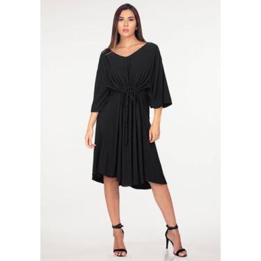 Imagem de Vestido Curto Viscose com Cordão na Cintura Preto - P - Veste do 38 ao