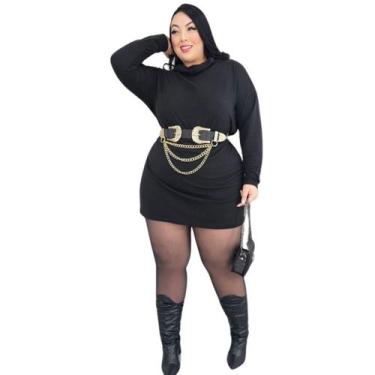 Imagem de Vestido Manga longa Poncho Plus Size Em Lanzinha Quentinho Moda Outono