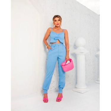 Imagem de Conjunto Linho Calça barra botões com Cropped 4354 - LADY KA , G, Fúcs