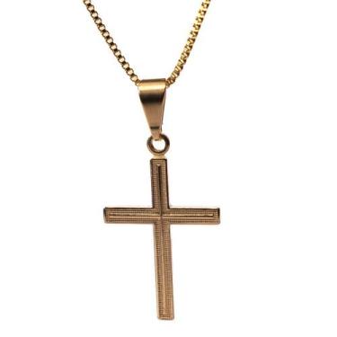Imagem de Colar veneziana com pingente de Cruz banhado a ouro 18k - Riveor
