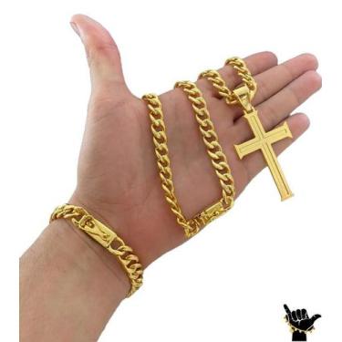 Imagem de Corrente Pitbull 10mm + Pulseira + Pingente - Banhado a Ouro - ToJoia1