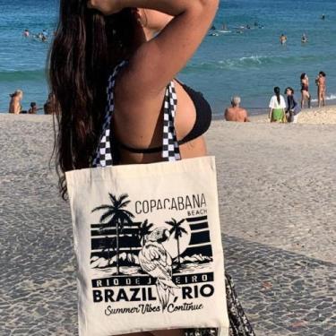 Imagem de Bolsa Ecobag 100% algodão Estampa BRAZIL RIO (xadrez) - CARIOCA MAIS
