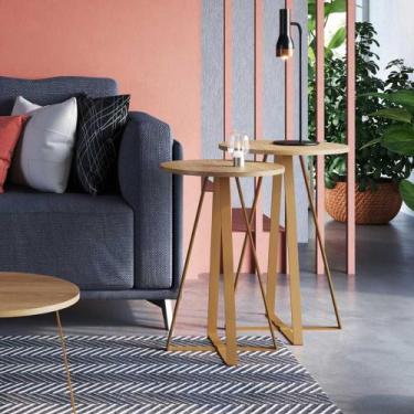 Imagem de Kit Com 2 Mesas Laterais Para Sala Com Estrutura em Aço - Artesano SE,
