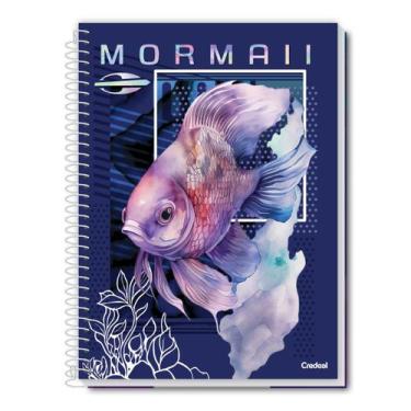 Imagem de Caderno Mormaii Capa Dura 10 Matérias Escolar Feminino, Azul