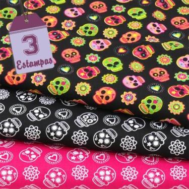 Imagem de Kit de Tecido Caveira Mexicana (50x150) 3 Estampas - CÍRCULO