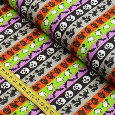 Imagem de Tecido Estampado para Patchwork - Halloween : Composê Listrado Bruxas 