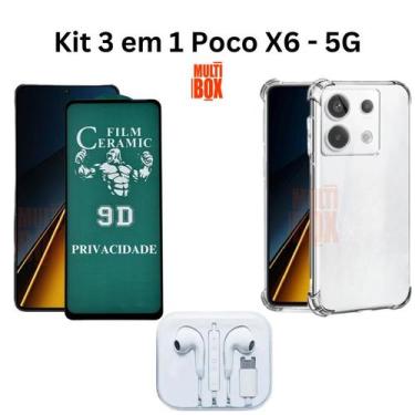 Imagem de Kit Capa Transparente + Película Fosca Privacidade + Fone de Ouvido pa