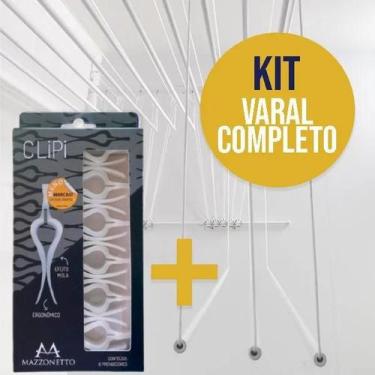Imagem de Kit Varal 1,20 metro com 10 varetas + Vareta Mais + Prendedores - Vara