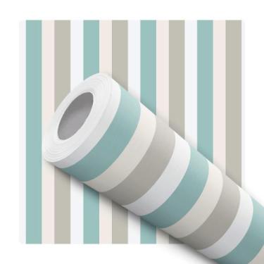 Imagem de Papel de Parede Adesivo  Listrado Verde Branco Delicado Infantil Moder