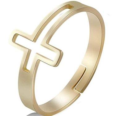 Imagem de Jude Jewelers Anel religioso de aço inoxidável com cruz lateral cristã tamanho ajustável, Metal, Zircônia cúbica,