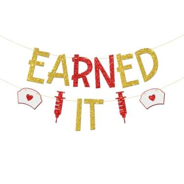 Imagem de Faixa eaRNed It, glitter vermelho dourado, faixa de congrats Nurse BSN RN, enfermeira graduada, graduação em enfermagem, suprimentos de decoração de festa de formatura médica
