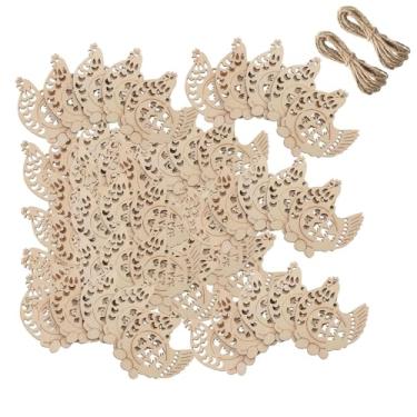 Imagem de rockible Recortes de animais de madeira inacabados Artesanato DIY inacabado com cordas de cânhamo Enfeites para pendurar janelas Decoração para casamento, Galinha