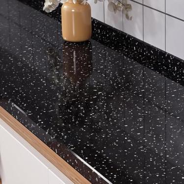 Imagem de Livelynine Papel de contato de bancada de granito preto perolado 61 x 197 à prova d'água para bancadas de cozinha papel de parede autoadesivo, cobertura para locatário, capas de bancada de vinil para